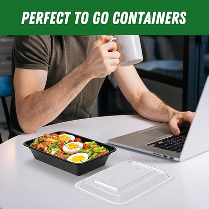Dealusy 50 Pack (100-Piece) 32 oz Meal Prep Containers Reusable with Lids, Sturdy Leakproof & Food Safe, Microwave, Freezer, Dishwasher Safe Prep Containers, To Go Take Out Plastic Food Storage - Image 7