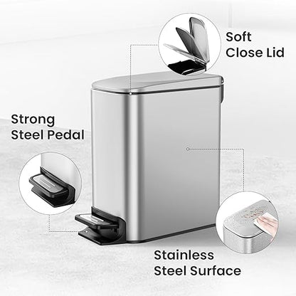 Cesun Small Bathroom Trash Can with Lid Soft Close, Step Pedal, 6 Liter / 1.6 Gallon Stainless Steel Mini Garbage Can for Office, Outdoor Trash Bin with Removable Inner Bucket (Silver) - Image 3
