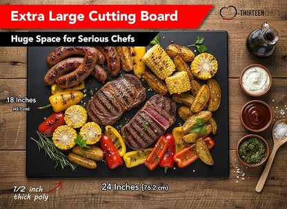 Thirteen Chefs Extra Large 24 x 18 Black Cutting Board - 1/2" Thick HDPE Plastic for Restaurants and Professional Kitchens - Image 2