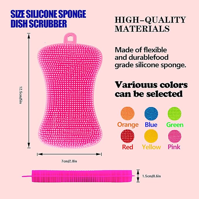 Silicone Sponge Dish Washing Kitchen Scrubber, 6 Pack Reusable Dish Washing Cleaning Sponges Double-Sided Multipurpose Non Stick Silicone Dish Sponges for Dishes, Fruit, Vegetable （Multicolor） - Image 2