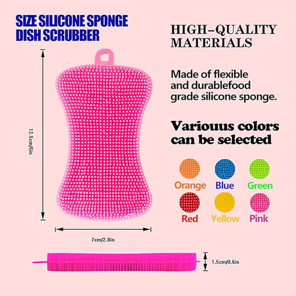 Silicone Sponge Dish Washing Kitchen Scrubber, 6 Pack Reusable Dish Washing Cleaning Sponges Double-Sided Multipurpose Non Stick Silicone Dish Sponges for Dishes, Fruit, Vegetable （Multicolor） - Image 2