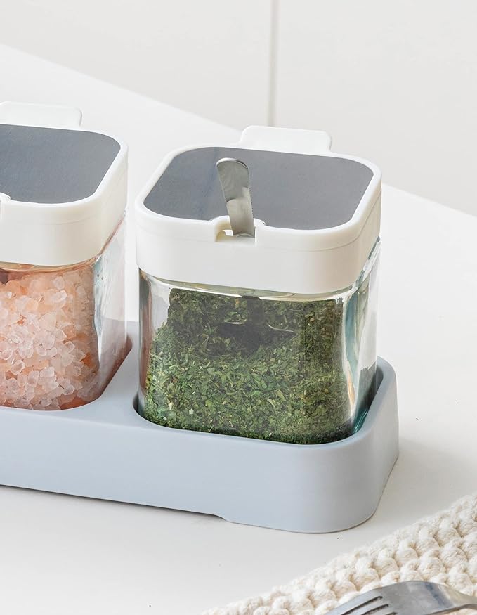 Mlici 8.6 oz Condiments Container Seasoning Jars, Kitchen Spicy Jars with Lids and Spoons, Tea Coffee Sugar Canisters Glass Spice Box, Set of 3, Containers, White - Image 6