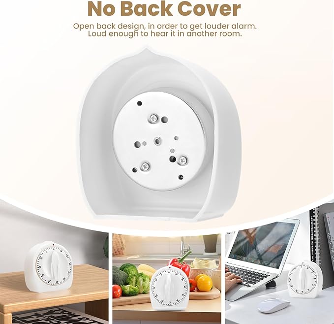 Kitchen Timers for Cooking, 60 Minute Wind Up - Chef Cooking Timer with Loud Alarm,100% Mechanical Desk Timer -No Batteries Required - Manual Countdown timers for Home, Study and Cooking (White) - Image 6