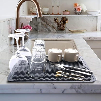 Silicone Dish Drying Mat - 2 Packs of Non-Slip Silicone Mat Easy Clean Drying Mat Large Heat-Resistant Dish Drainer Mat for Kitchen Counter, Sink, Refrigerator or Drawer Liner(16"x12", 12''x 6'' GREY) - Image 2