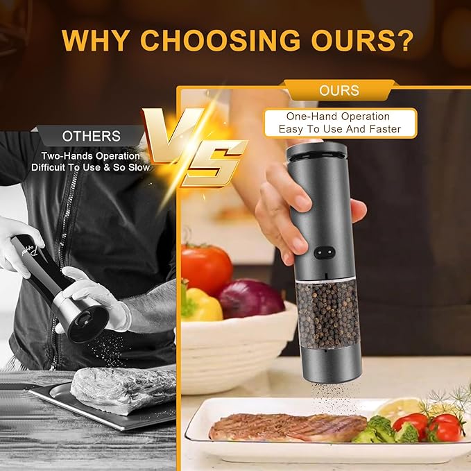 EIHO Electric Salt and Pepper Grinder Set USB Rechargeable, Upgraded External Adjustable Coarseness, Aluminum Alloy Automatic Salt and Pepper Shakers Mills with LED Light, House Warming Cooking Gifts - Image 8