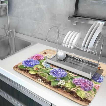 Vintage Flowers Dish Drying Mat Large 24 X18 Hydrangea Microfiber Drying Matt Kitchen Counter - Image 5