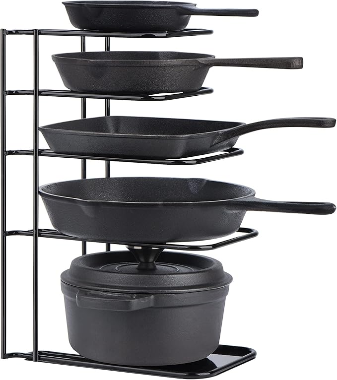 Toplife Heavy Duty Pan Organizer, 5 Tier Pot and Pan Organizer Rack for Cast Iron Skillets, Griddles and Pots - Sturdy Steel Construction- No Assembly Required - Black by Toplife