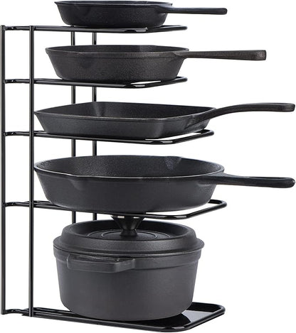 Toplife Heavy Duty Pan Organizer, 5 Tier Pot and Pan Organizer Rack for Cast Iron Skillets, Griddles and Pots - Sturdy Steel Construction- No Assembly Required - Black by Toplife