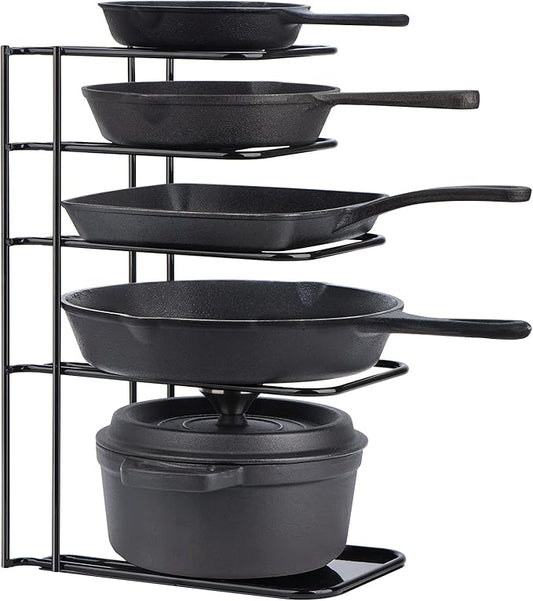 Toplife Heavy Duty Pan Organizer, 5 Tier Pot and Pan Organizer Rack for Cast Iron Skillets, Griddles and Pots - Sturdy Steel Construction- No Assembly Required - Black by Toplife