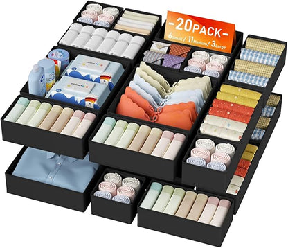 DIMJ Drawer Organizer Clothes Storage - 20 Pack Baby Dresser Organizer for Nursery, Foldable Closet Drawer Organizer Bins for Bedroom Organization, Fabric Storage Dividers for Socks, Underwears, Bras by DiMJ