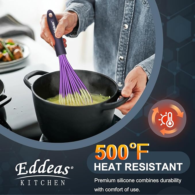 Eddeas Silicone Whisk, 500°F Heat Resistant Non Scratch Coated Whisks for Cooking Baking Balloon wisk, Kitchen Whisk Tool Set, for Stirring, Beating & Blending of 3 Size 7.5"+ 9" +11 inch - Image 3