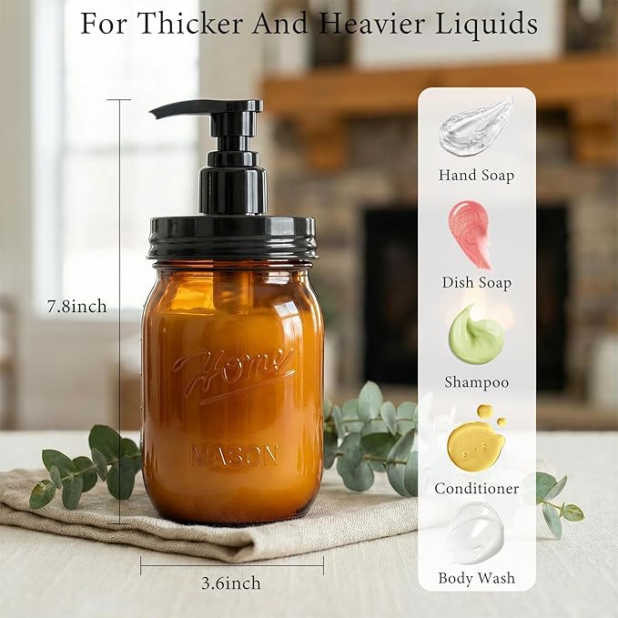 Amolliar Plastic Mason Jar Soap Dispenser with Pump Lid,16OZ Refillable Hand Soap Dispenser Set with Cute Lables - Farmhouse Decor for Kitchen Bathroom, Liquid Soap, Dish Soap, Lotion (2 Pack, Amber) - Image 3