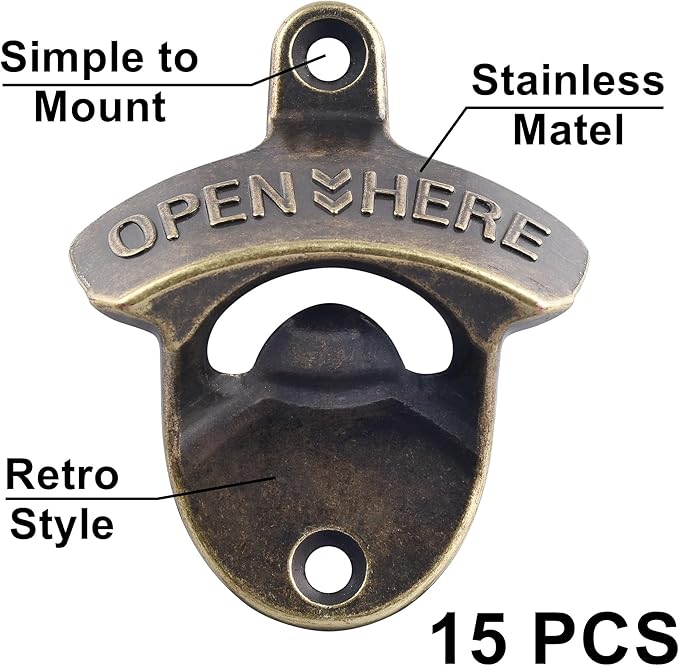 Rustic Wall Mount Bottle Opener, Vintage Brass Bulk Beer Opener Mountable - Post Mount Beer Bottle Opener Antique Bronze (Pack of 15) - Image 2