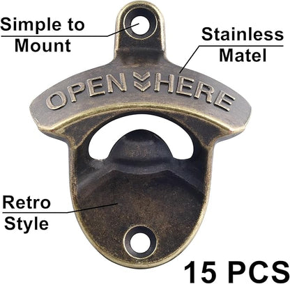 Rustic Wall Mount Bottle Opener, Vintage Brass Bulk Beer Opener Mountable - Post Mount Beer Bottle Opener Antique Bronze (Pack of 15) - Image 2