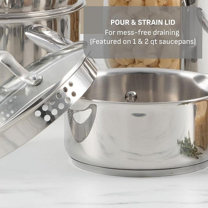 T-fal Gourmet 15-Piece Stainless Steel Cookware Set, Pots and Pans Cooking Set, Dishwasher Safe, Oven Safe to 500°F, Induction Compatible, Stock Pot, Sauce, Saute, Frying Pans, Silver - Image 5