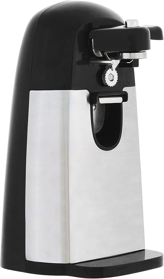 Amazon Basics 3-In-1 Electric Can Opener, Bottle Opener and Knife Sharpener with Stainless Steel Blade, Magnetic Lid Holder, Safe, Easy to Use, Powerful, Sleek Design, 50W, Black by AmazonBasics