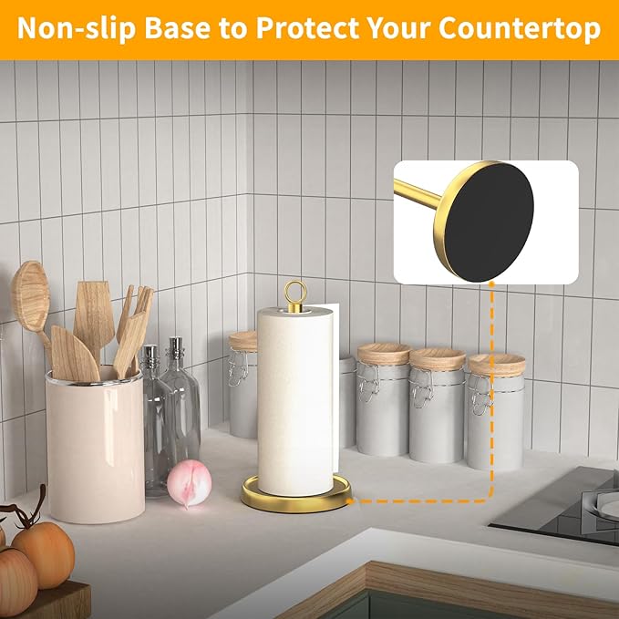 Gold Paper Towel Holder Countertop, Gold Kitchen Accessories Decor, Stainless Steel, Weighted Base, Paper Towel Stand for Bathroom Farmhouse Essentials - Image 5