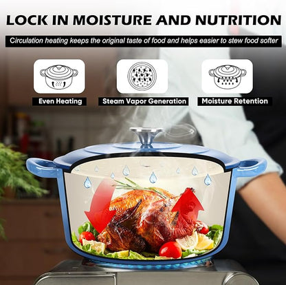 TeamFar 5Qt Dutch Oven, Enameled Cast Iron Dutch Oven with Lid & Dual Handles for Cooking Baking Braising Simmering, Healthy & Sturdy, Oven & Various Stovetops Safe, Non-stick & Easy Clean - Blue - Image 7