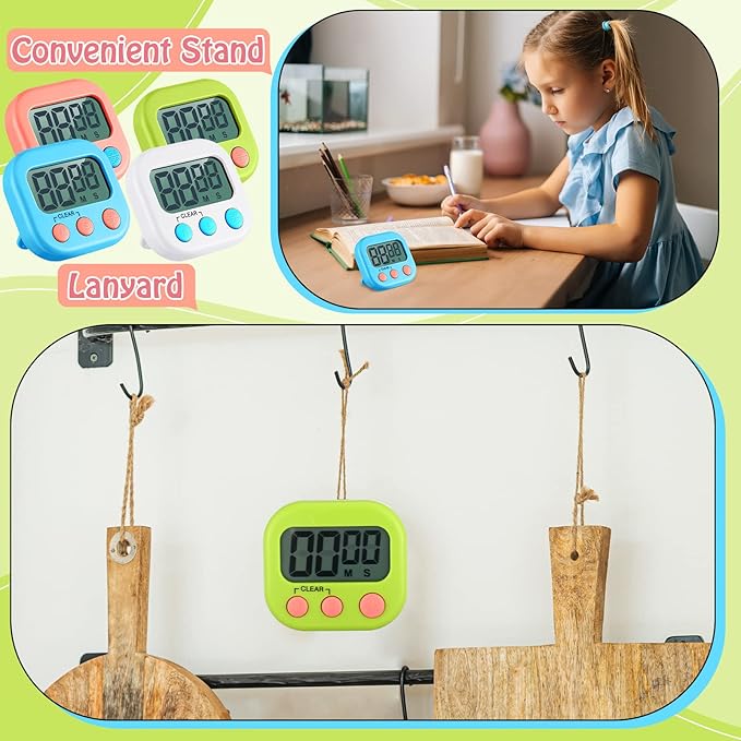 Xuhal 50 Pieces Digital Kitchen Timer Bulk, Small Magnetic Timers for Classroom, Digits Stopwatch Clock Timer for Cooking Baking Sports Games Office, Not Including Battery (Multicolor) - Image 6