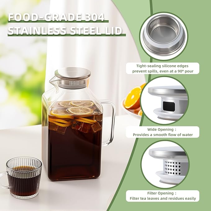 Hannadepot Glass Pitcher, 3.6L/122 oz Glass Water Pitcher with Lid and Spout, Heat/Cold Resistant Borosilicate Glass Water Carafe for Coffee, Juice and Homemade Beverage (TG06)