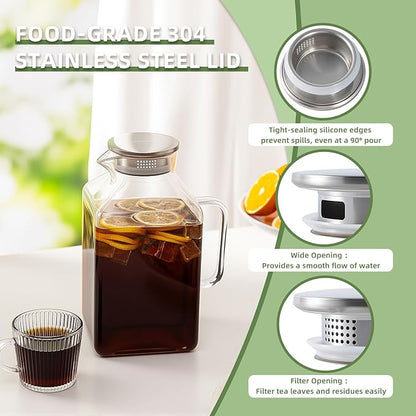 Hannadepot Glass Pitcher, 3.6L/122 oz Glass Water Pitcher with Lid and Spout, Heat/Cold Resistant Borosilicate Glass Water Carafe for Coffee, Juice and Homemade Beverage (TG06)