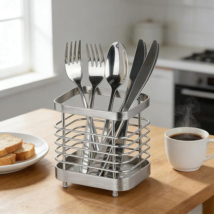 Utensil Holder, Stainless Steel Utensil Drying Rack for Kitchen Counter, Silverware Cutlery Flatware Holder Forks, Knives, Spoons, Chopsticks Organizer (Silver) - Image 5