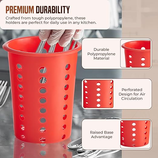 OCS Parts Perforated Utensil Drying Cups | Red | Set of 3 | Plastic Flatware Holder Cylinders for Kitchen Counter Organization - Image 4