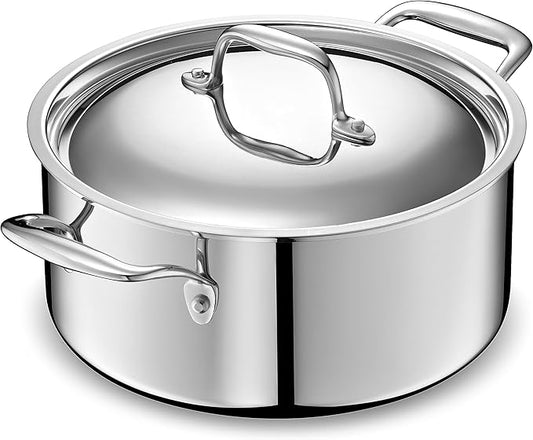 LEGEND COOKWARE 5-Ply Stainless Steel 5-Quart Dutch Oven with Lid - Induction Compatible, Oven Safe 800°F - Non-Toxic, No Coatings - Even Heating, Won't Warp - Built to Last Generations