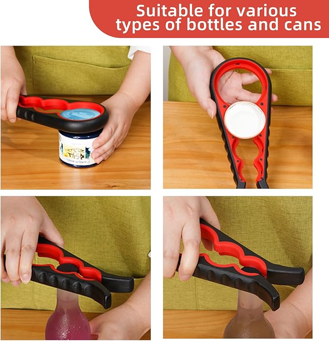Bottle Opener for Arthritic Hand,Jar Opener for Old People, Children, Women, Those with Weak Hands,Multifunctional Kitchen Gadgets (B-red) - Image 6