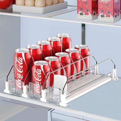 IBORING Drink Organizer for Fridge,Self Pushing Fridge Drink Organizer,Automatic Drink Dispenser for Fridge-Holds up to 15 Cans, 14.96inch, White by IBORING