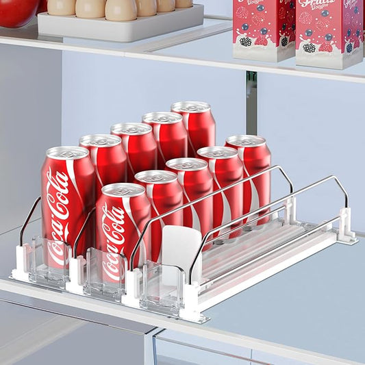 IBORING Drink Organizer for Fridge,Self Pushing Fridge Drink Organizer,Automatic Drink Dispenser for Fridge-Holds up to 15 Cans, 14.96inch, White by IBORING