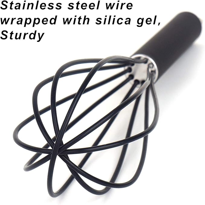 GorGin high temperature and easy to clean silicone whisk, stirrer, 10 inch, grip good grip design for Blending Whisking Beating Stirring Cooking Baking (1 Pack | black) - Image 6