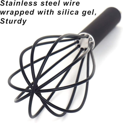 GorGin high temperature and easy to clean silicone whisk, stirrer, 10 inch, grip good grip design for Blending Whisking Beating Stirring Cooking Baking (1 Pack | black) - Image 6