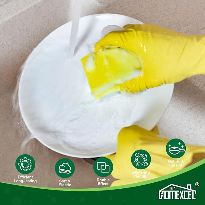 HOMEXCEL Sponges Kitchen 24pcs Heavy Duty for Dishes, Yellow Scrub Cleaning Sponge for Non-Coated Cookware, Dishes, Pots, Pans, Dual Sided Dish Sponge for Kitchen, Household, Bathroom - Image 3