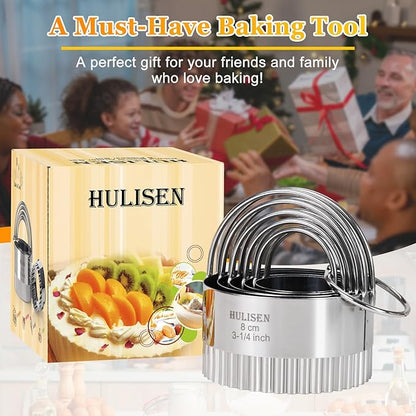 HULISEN Biscuit Cutter Set (5 Pieces/Set), Stainless Steel Round Biscuit Cutters with Handle, Wave Cookies Cutter with Fluted Edge, Professional Baking Dough Tools, Gift Package (Wave) - Image 7