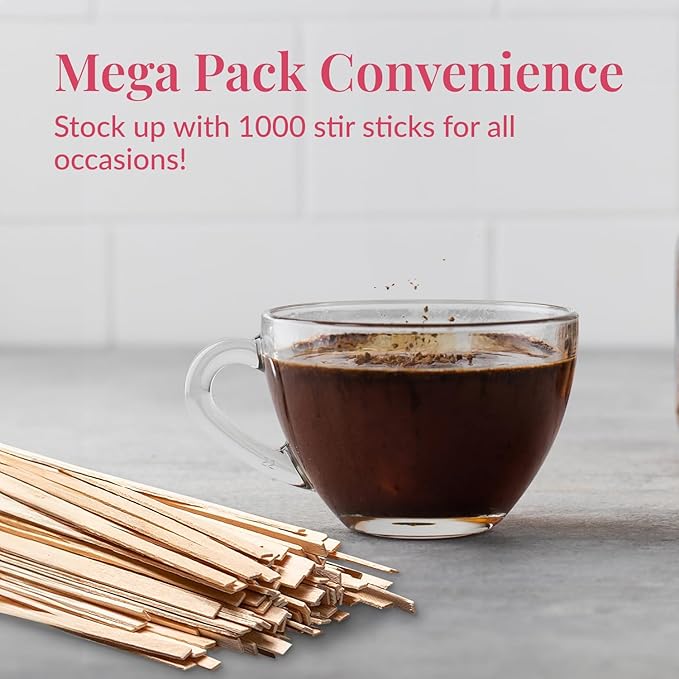 1000 Wooden Coffee Stirrer by Prestee - Disposable 5.5 inches Long Wooden Stir Sticks for Coffee and Cocktails - Smooth, Splinter-Free Beverage Mixers - Ideal for Cafe, Bars and Drink Stations - Image 4