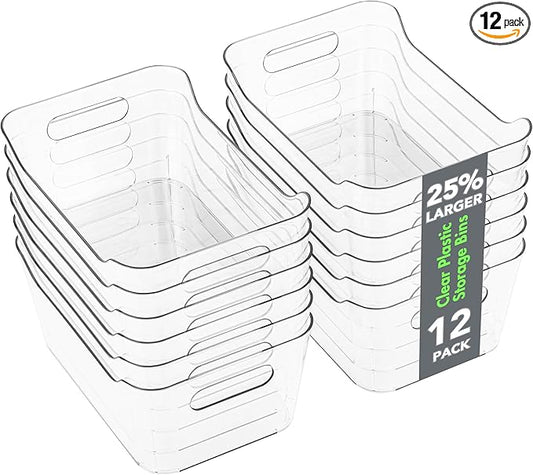 Tiawudi 12 Pack Plastic Storage Bins, Multi-Use Organizer Bins, Pantry Organizer, Clear Storage Containers for Home, Kitchen, Office, Cabinet, Shelf and Fridge Organization by Tiawudi