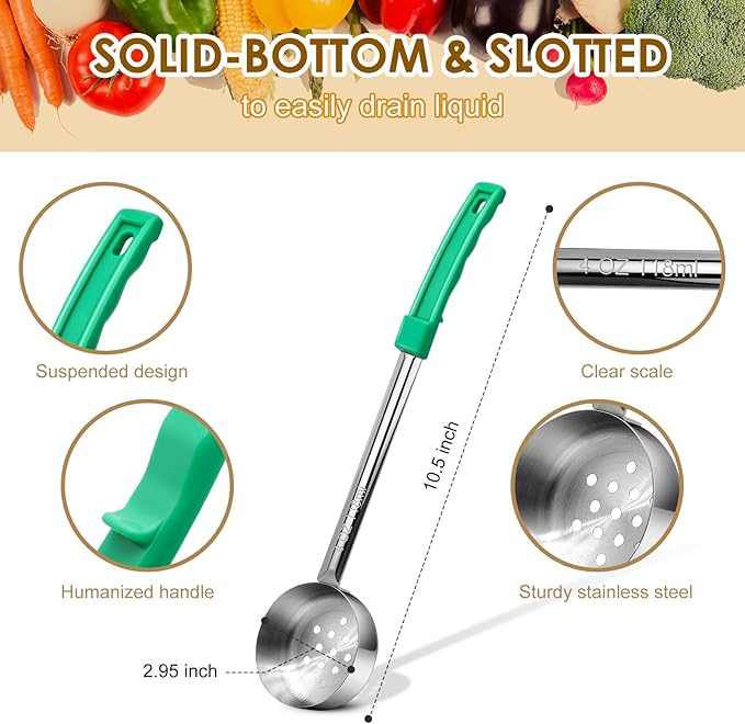 4 Ounce Stainless Steel Perforated Portion Control Ladle Spoon - 4Pcs Pizza Sauce Serving Spoons Portion Ladle for Sauces, Perfect for Weight Watchers, Buffets, Parties