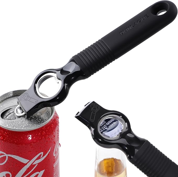 2-Pack Magnetic Beer Bottle Opener & Soda Can Opener, 2-in-1 Bottle Opener and Can Tab Opener Tool for Bartender, Long Nails, Arthritis, Seniors, Silicone Handle with Build in Magnet - Black by DUNLAGUE