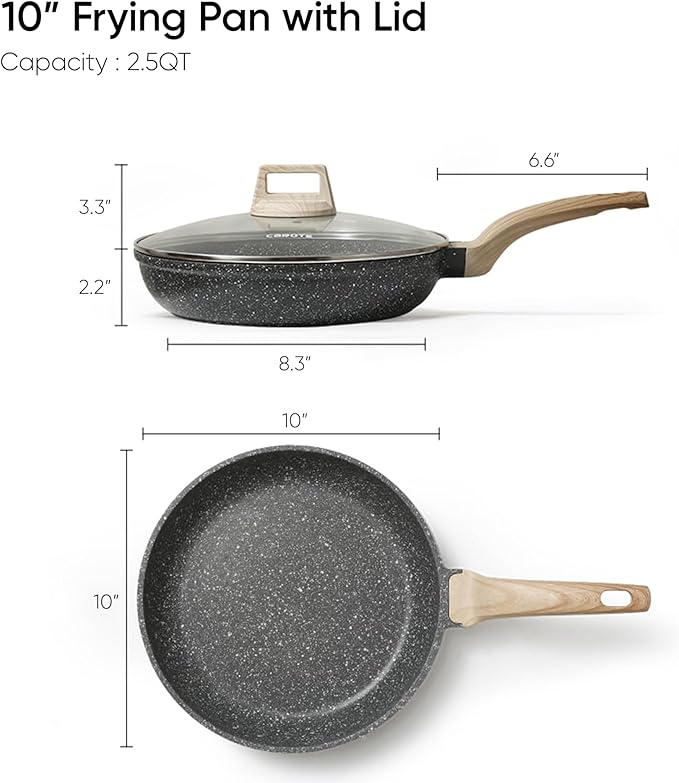 CAROTE Non Stick Frying Pan Skillet, Nonstick Granite Fry Pan with Glass Lid, Egg Pan Omelet Pans, Stone Cookware Chef's Pan, PFOA Free (Classic Granite, 10-Inch) - Image 2
