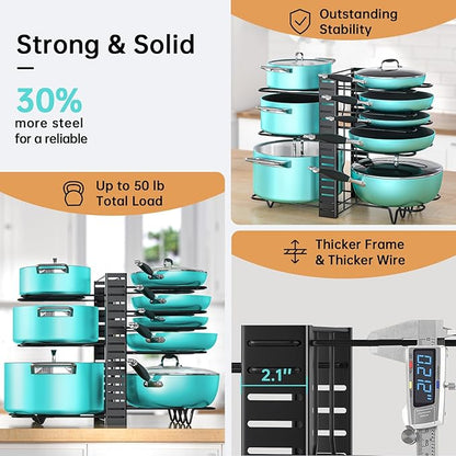 MUDEELA Pots and Pans Organizer Rack under Cabinet 16.61 Height, 8 Tiers Adjustable Pot Pan Rack with 3 DIY Methods, Pot Lid holder for Kitchen Cabinet Organizers and Storage - Image 3