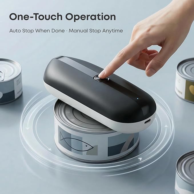 Electric Can Opener, Rechargeable Automatic Can Opener with Smooth Edge for Seniors & Arthritis Hands, One-Touch Hands-Free with Auto Stop, Fits Most Can Sizes for Kitchen Use