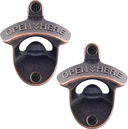 Vintage Copper Bottle Cap Opener Wall Mount, Retro Beer Bottle Opener with Screws for Homes Kitchen (Pack of 2) by Wallmountedbottleopener