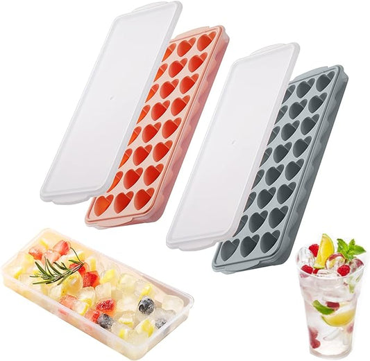 2 Pack Heart-Shaped Ice Cube Trays with lid and bin - 48 Holes Silicone Mini Heart Ice Cube Tray, BPA Free and Dishwasher Safe, Fun Shape Ice Cube Mold, Easy to Remove