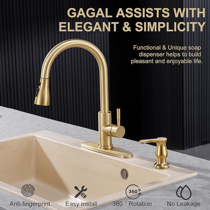 GAGALIFE Kitchen Sink Soap Dispenser Gold, Built in Soap Dispenser with 17 OZ Bottle, Refill from The Top, Liquid Dispenser for Kitchen Sink - Image 3