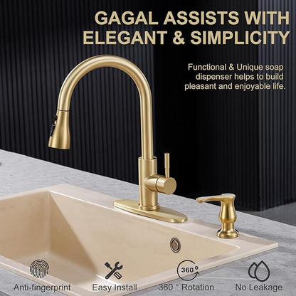 GAGALIFE Kitchen Sink Soap Dispenser Gold, Built in Soap Dispenser with 17 OZ Bottle, Refill from The Top, Liquid Dispenser for Kitchen Sink - Image 3