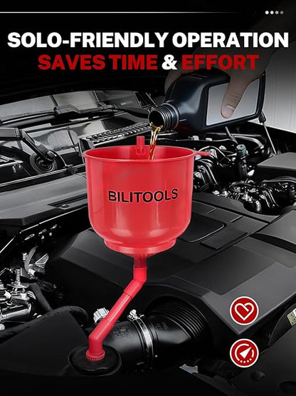 BILITOOLS No-Spill Coolant Funnel Kit - 12PCS Specialized Radiator Flush & Burping Funnel Kit with 5 Adapters, Compatible with GM & Ford, Leak-Proof & Air Bleeding Radiator Fill Funnel, Thickened Set