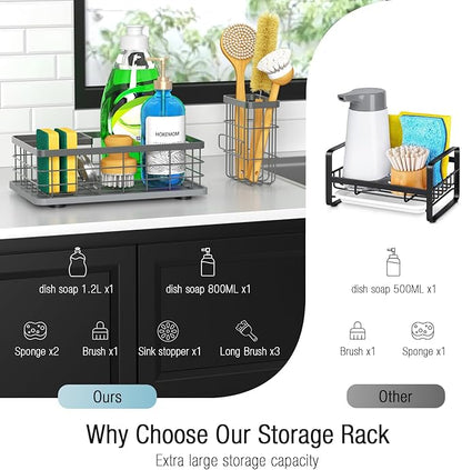 Kitchen Sink Caddy Organizer, [Stay-Dry Anywhere & No Drainage Needed] Sponge Holder for Kitchen Sink Countertop,Stainless Steel with Rust-Resistant Coating-10.24" L x 6.5" W x 5.83" H - Image 5