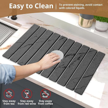 2 PCS Large Stone Dish Drying Mat for Kitchen Counter, Marbled Quick Dry Stone Dish Mats, Diatomaceous Earth Drying Pad, Foldable and Super Absorbent Dish Drying Stone Mat (Dark Gray 24"×16" & 8"×4") - Image 6
