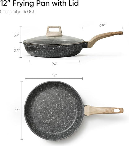 CAROTE Non Stick Frying Pan Skillet,12" Nonstick Fry Pan with Glass Lid, Egg Pan Omelet Pans, Granite Cookware Chef's Pan, PFOA Free (Classic Granite, 12-Inch) - Image 2